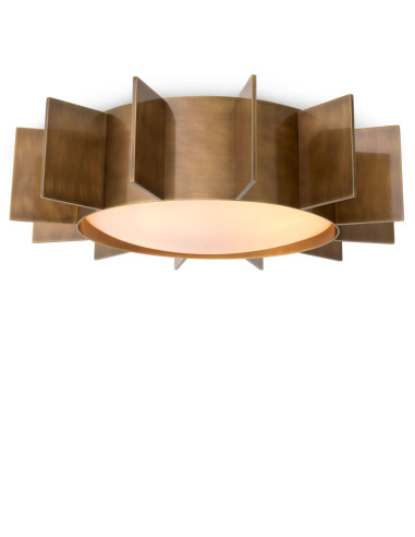 Brass ceiling light with white glass...