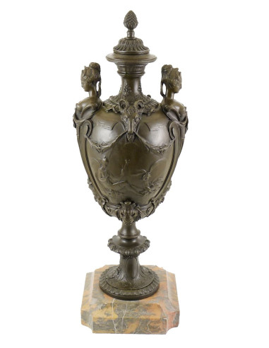 Bronze vase on marble base,...