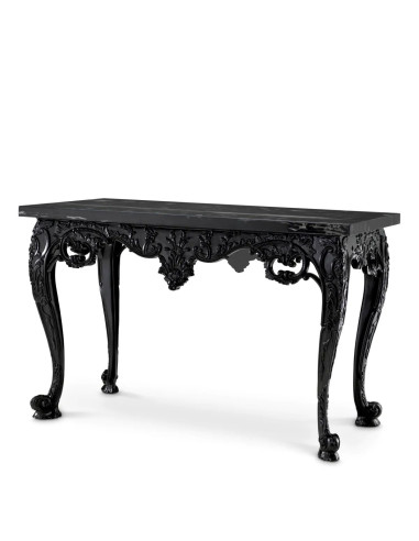 Consola em mármore preto e madeira...