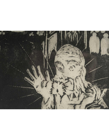 石版画，教堂内部，1/2，署名 Ev Bouteil。