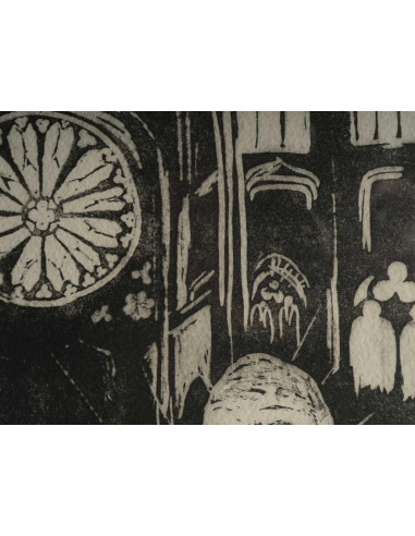 石版画，教堂内部，1/2，署名 Ev Bouteil。