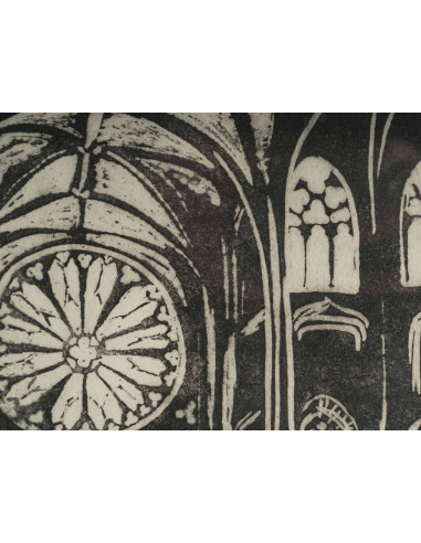 石版画，教堂内部，1/2，署名 Ev Bouteil。