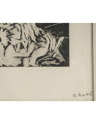 石版画，教堂内部，1/2，署名 Ev Bouteil。