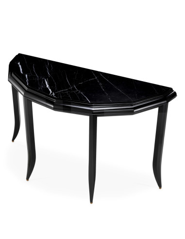 Black marble console with black waxed...