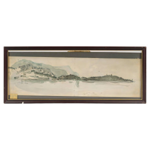 带框水彩画，海边，20 世纪。