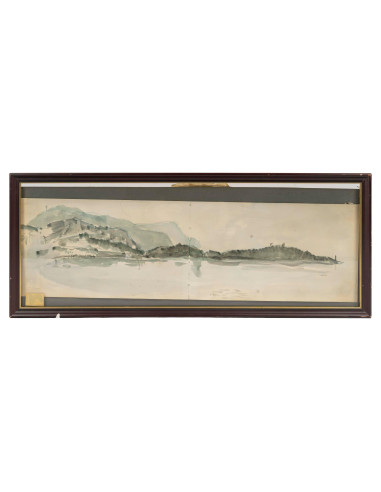 带框水彩画，海边，20 世纪。
