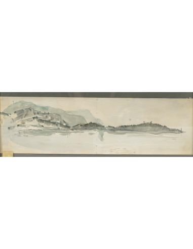 带框水彩画，海边，20 世纪。