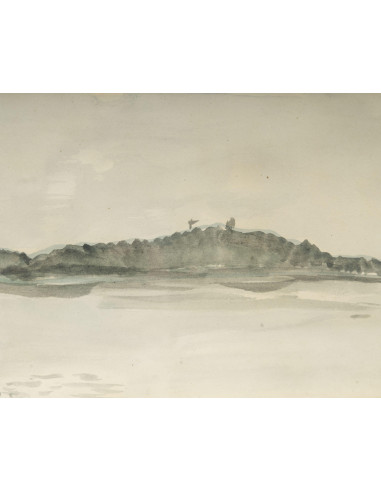 带框水彩画，海边，20 世纪。