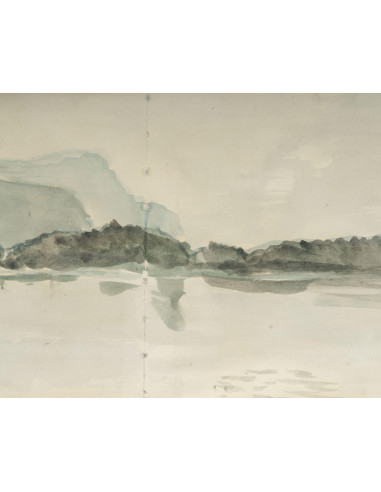 带框水彩画，海边，20 世纪。