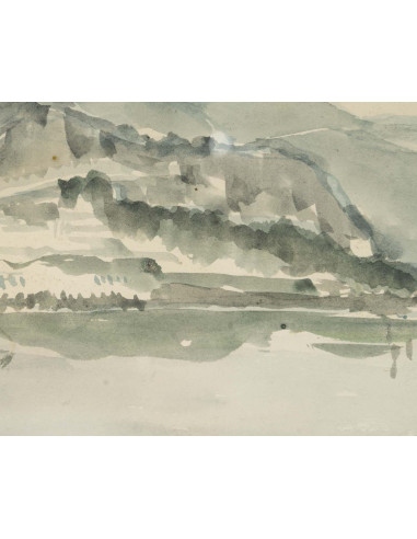 带框水彩画，海边，20 世纪。