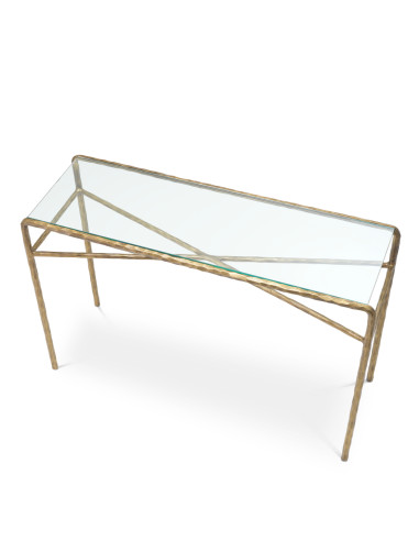 Design console in brass and clear glass