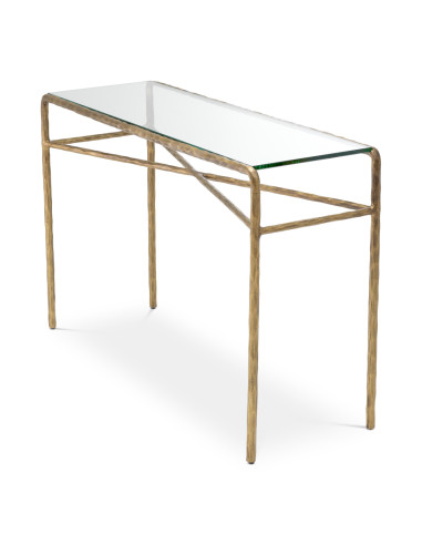 Design console in brass and clear glass