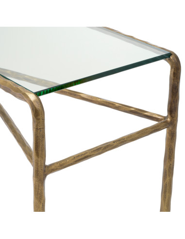 Designconsole in messing en helder glas