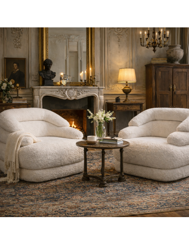 Paar design draaifauteuils in ecru...