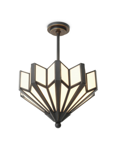 Brass and white glass ceiling light,...