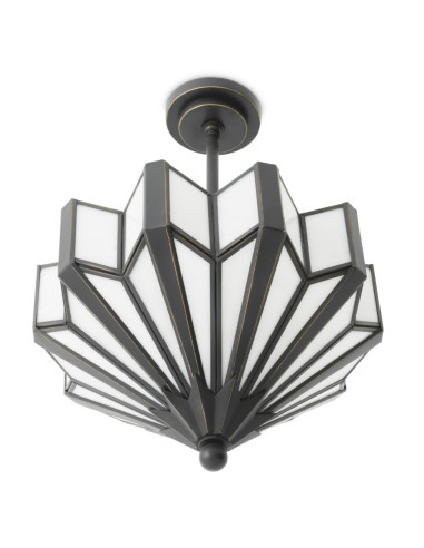 Brass and white glass ceiling light,...