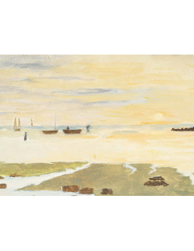 布面油画，海边，未署名，20 世纪。
