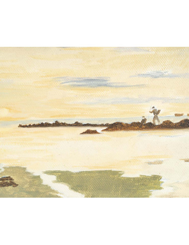 布面油画，海边，未署名，20 世纪。