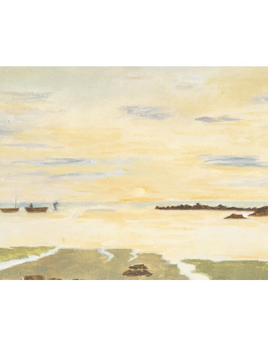 布面油画，海边，未署名，20 世纪。