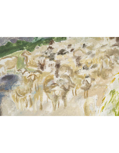布面油画《牧羊人和他的羊》，未署名，20 世纪。