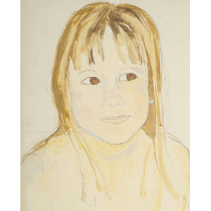 画布上的水彩画，两个年轻女孩肖像的准备工作，20 世纪。 2