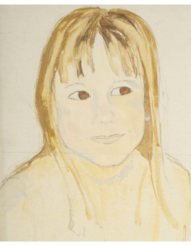 画布上的水彩画，两个年轻女孩肖像的准备工作，20 世纪。