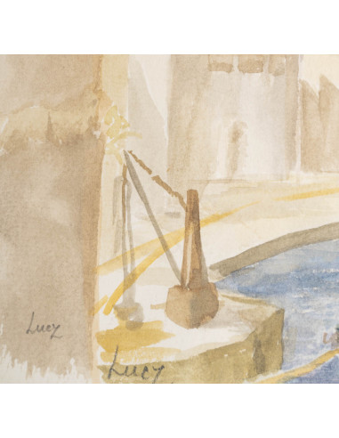纸上水彩画《圣让德阿克里港》，作者 Evelyne Luez，20 世纪。
