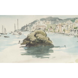 纸上水彩画，维勒弗朗什海港，作者 Evelyne... 2