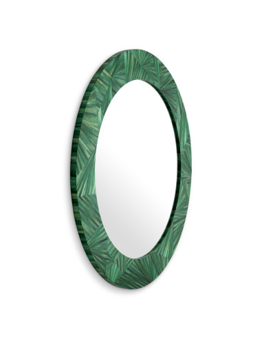 Round wall mirror in green straw...