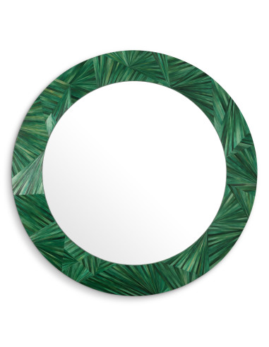 Round wall mirror in green straw...
