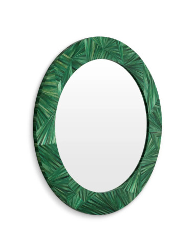 Round wall mirror in green straw...