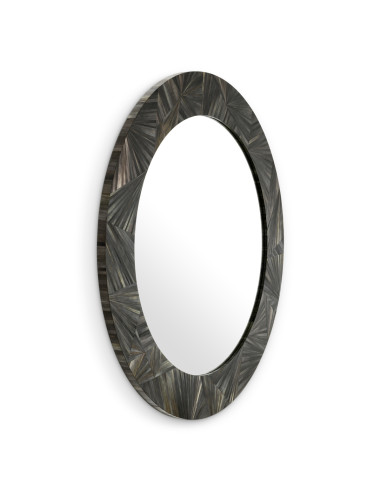 Round wall mirror in anthracite straw...
