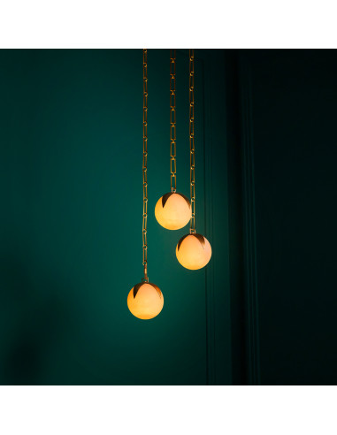 Lampadario in ottone e globi in...