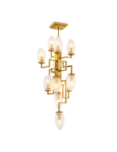 Lustre escultural em latão e vidro...