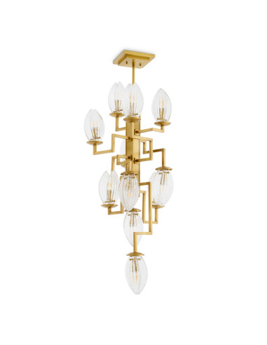 Lustre escultural em latão e vidro...