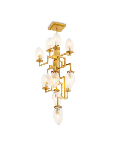 Lustre escultural em latão e vidro...