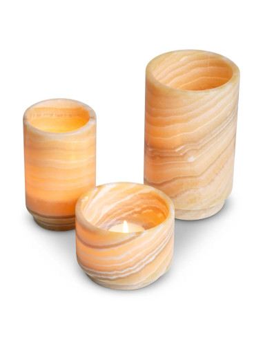 Set of 3 yellow onyx candle holders