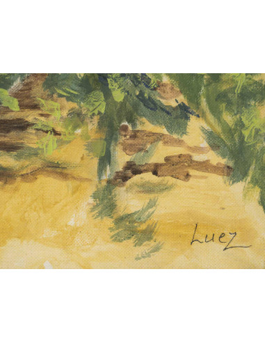 纸板油画，风景画，作者 Evelyne Luez。