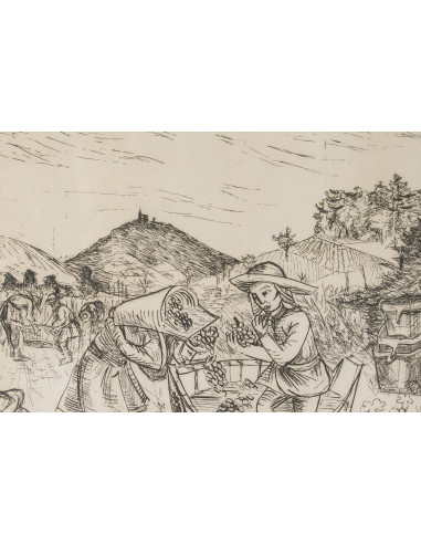 玻璃下的雕刻，2/3，署名 Ev Bouteil, les...