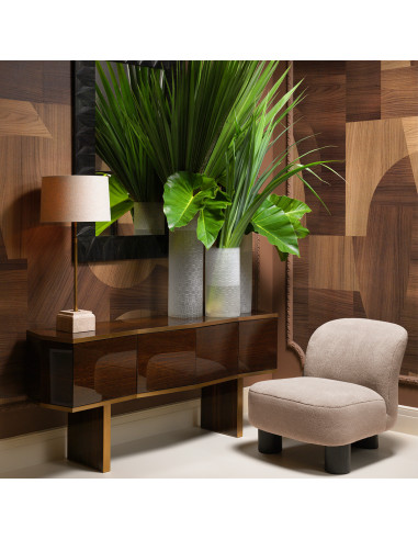 Anthracite grey straw marquetry mirror