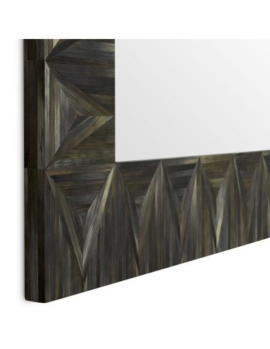 Anthracite grey straw marquetry mirror
