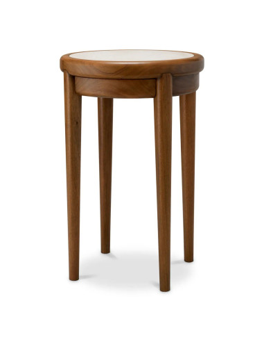 Mahogany and beige marble side table