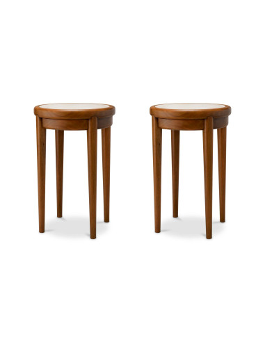 Mahogany and beige marble side table
