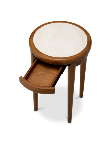 Mahogany and beige marble side table