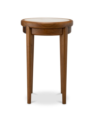 Mahogany and beige marble side table