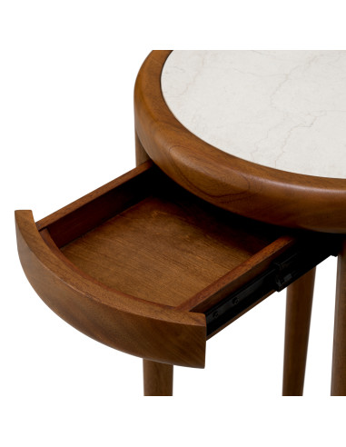 Tavolino in mogano e marmo beige