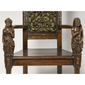 一对新文艺复兴扶手椅，约 1860 年，19 世纪。 2