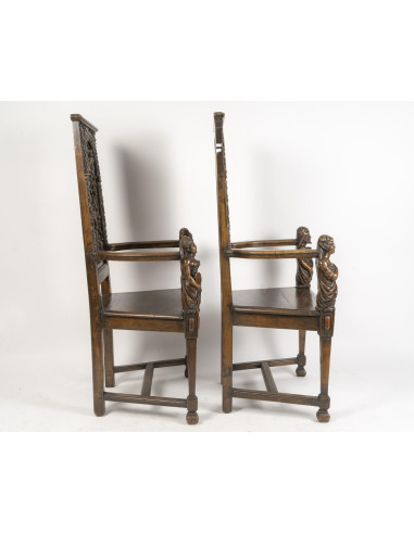 一对新文艺复兴扶手椅，约 1860 年，19 世纪。
