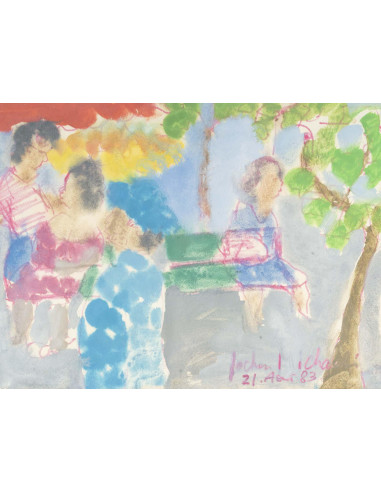 Jochen Michaelis 的纸上水彩画，Au marché...