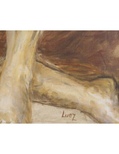 Evelyne Luez 创作的大型布面油画，描绘了躺着的一男一女。